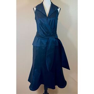 Tadashi Collection Shoji Navy Taffeta Collard Sleeveless Cocktail Midi Dress 12